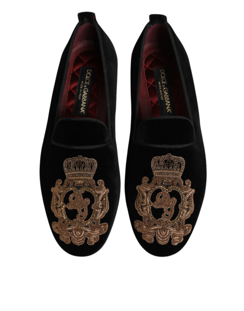 Mocasines negros de terciopelo con corona dorada para hombre de Dolce & Gabbana