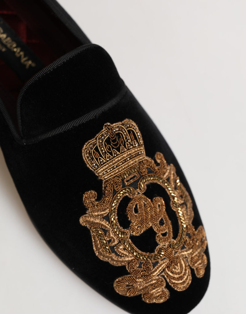 Mocasines negros de terciopelo con corona dorada para hombre de Dolce & Gabbana
