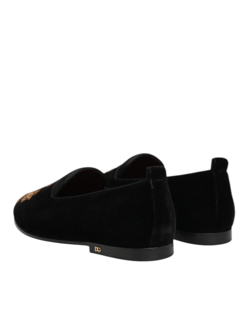 Mocasines negros de terciopelo con corona dorada para hombre de Dolce & Gabbana