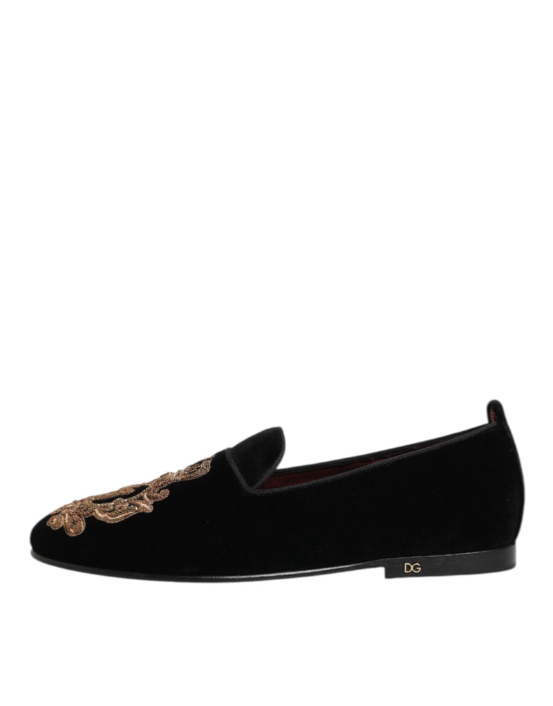 Mocasines negros de terciopelo con corona dorada para hombre de Dolce & Gabbana