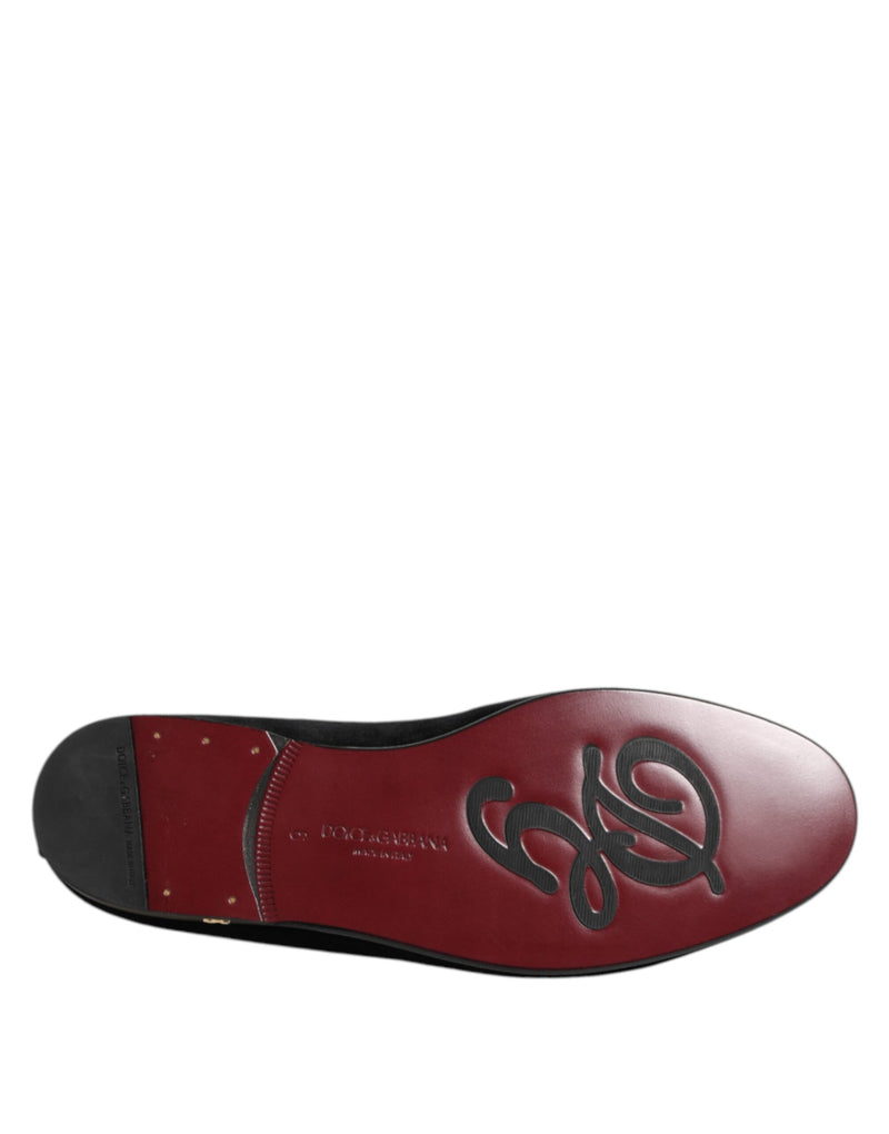 Mocasines negros de terciopelo con corona dorada para hombre de Dolce & Gabbana