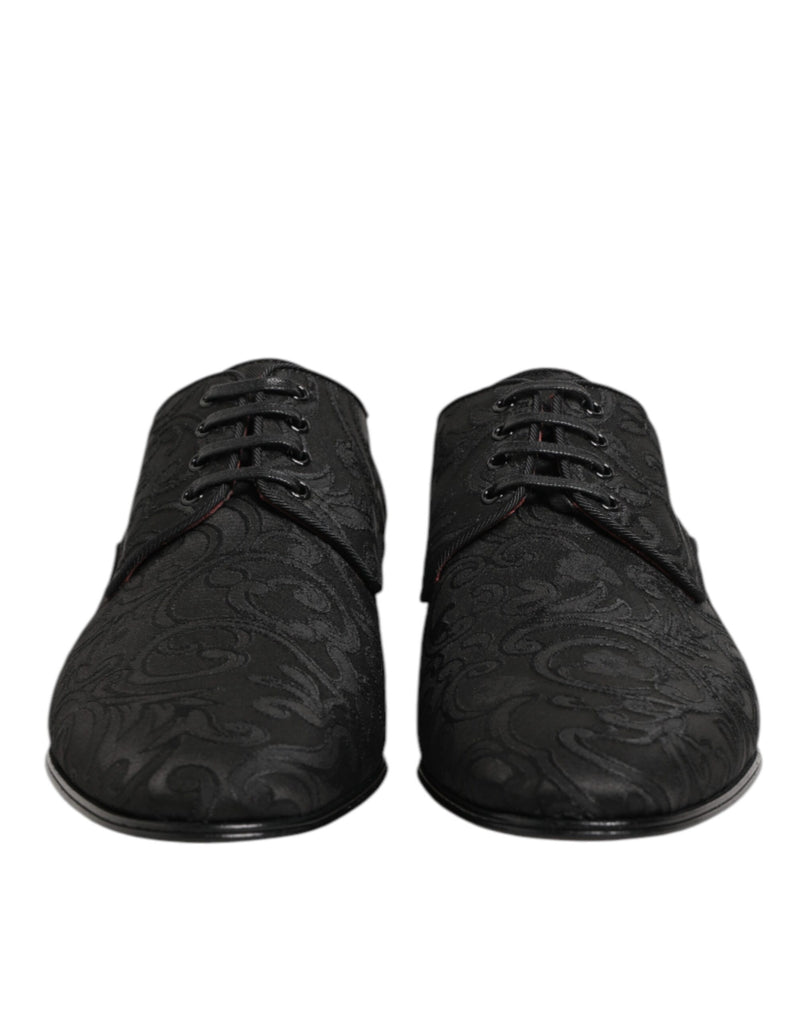 Sapatos sociais derby masculinos de brocado preto com cadarço da Dolce & Gabbana