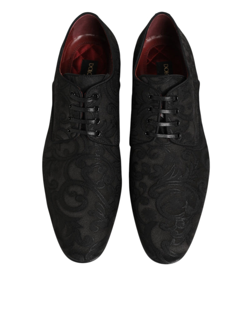 Sapatos sociais derby masculinos de brocado preto com cadarço da Dolce & Gabbana