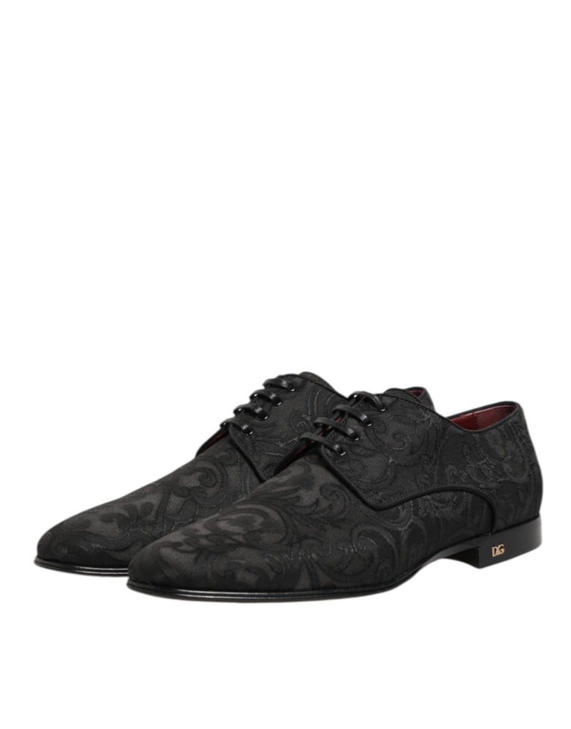 Sapatos sociais derby masculinos de brocado preto com cadarço da Dolce & Gabbana