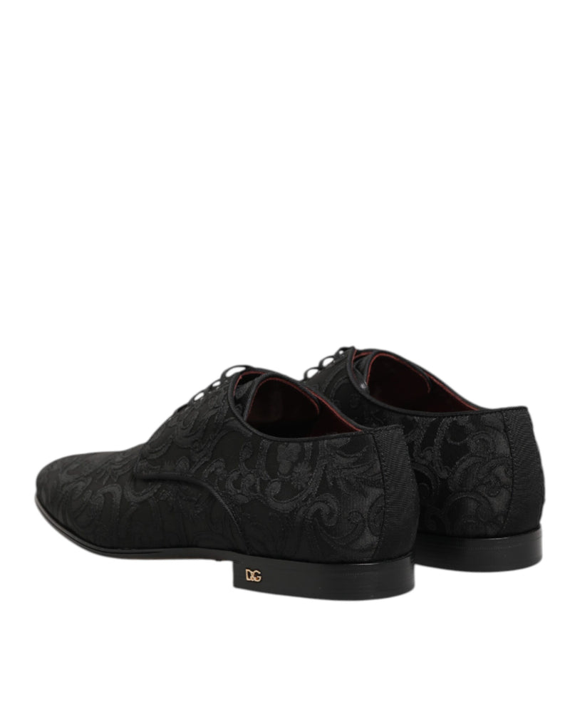 Sapatos sociais derby masculinos de brocado preto com cadarço da Dolce & Gabbana