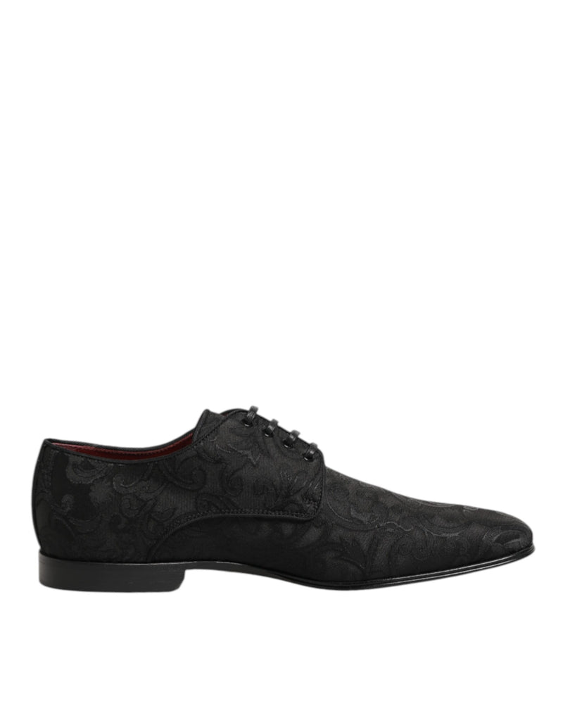 Sapatos sociais derby masculinos de brocado preto com cadarço da Dolce & Gabbana