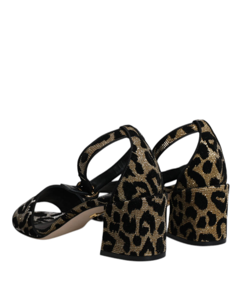 Dolce & Gabbana Gold Leopard Ankle Strap Heels Sandals Shoes