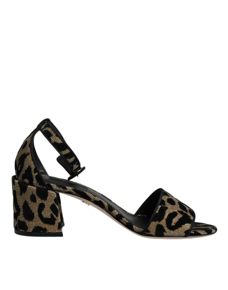 Dolce & Gabbana Gold Leopard Ankle Strap Heels Sandals Shoes