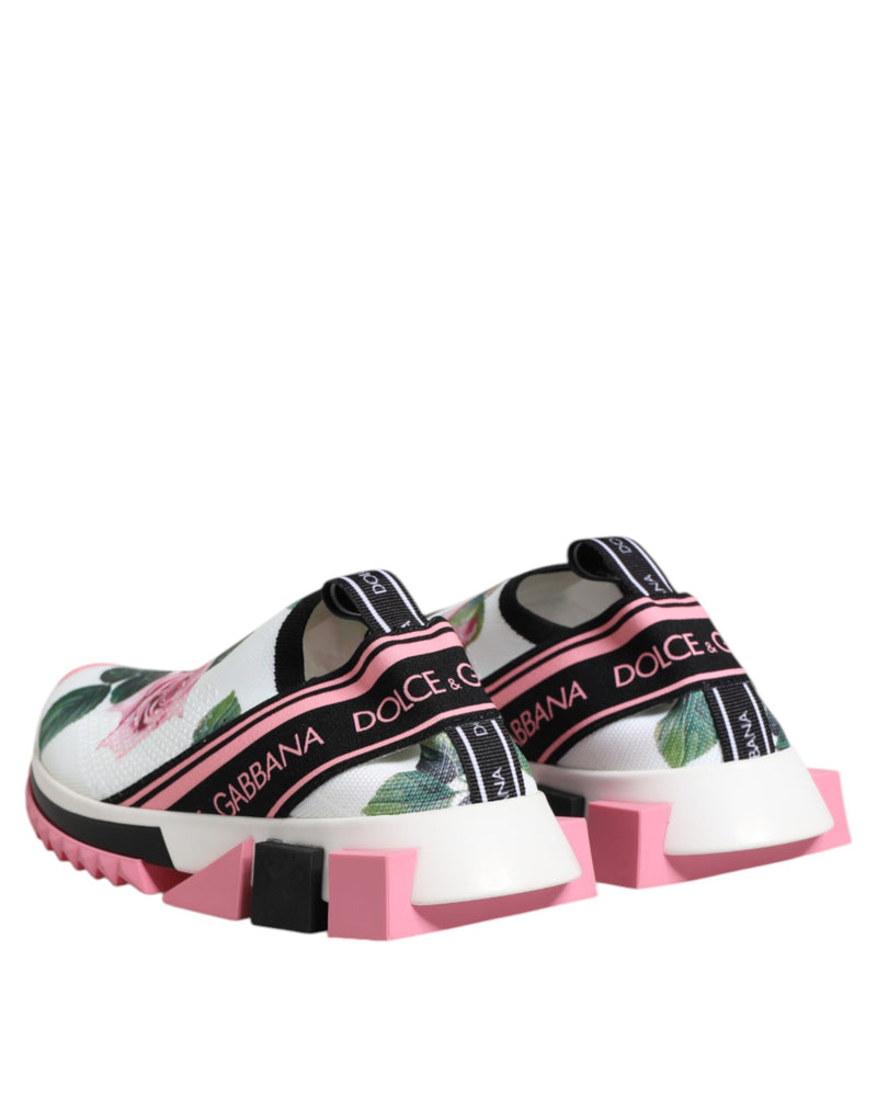Dolce & Gabbana White Rose Print Sorrento Sneakers Shoes