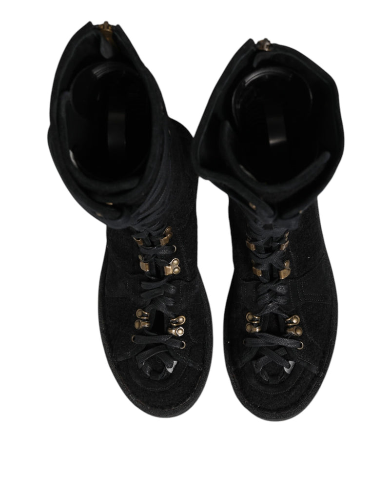 Dolce & Gabbana Black Alpaca Wool Suede Mid Calf Boots Shoes