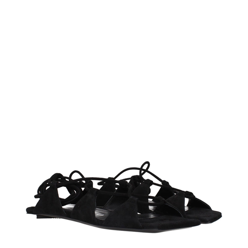 Sandales plates en cuir noir The Attico