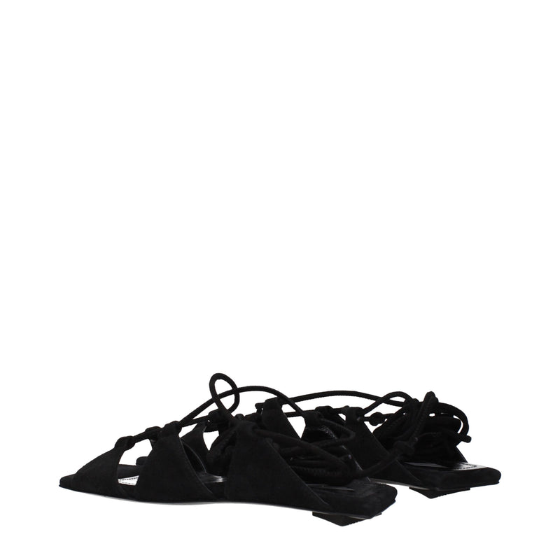 Sandales plates en cuir noir The Attico