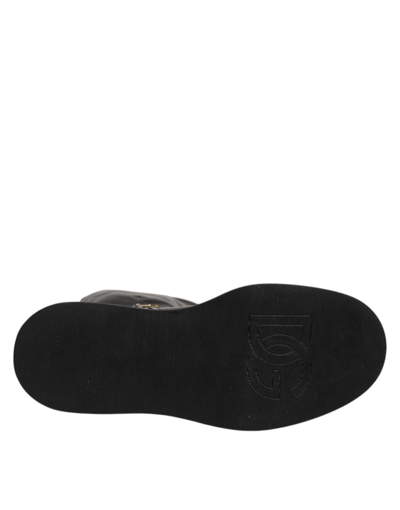 Stivali sopra il ginocchio in pelle nera con placca logo Dolce & Gabbana
