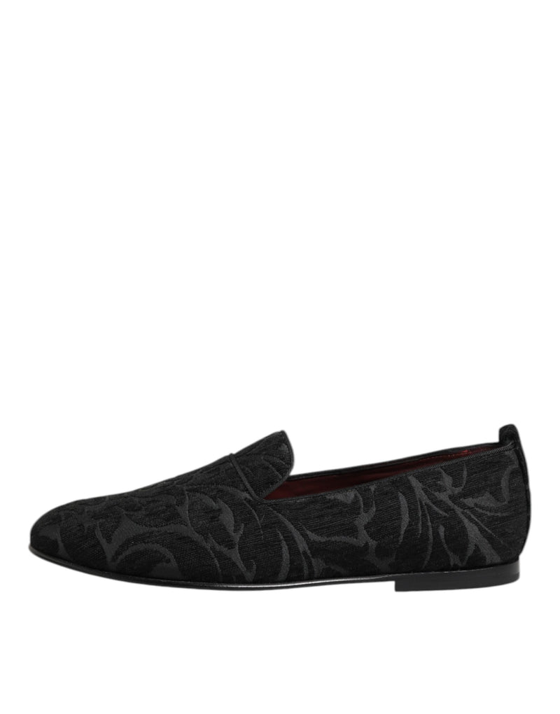 Dolce & Gabbana Black Brocade Loafers Slip On Men Dress Shoes