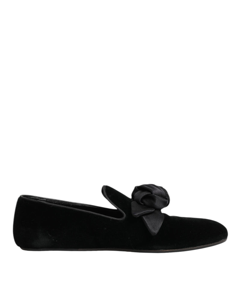 Mocasines sin cordones de ante negro y algodón con rosas Dolce & Gabbana
