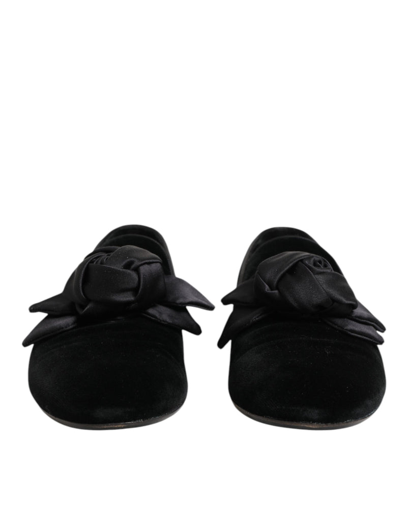 Mocasines sin cordones de ante negro y algodón con rosas Dolce & Gabbana