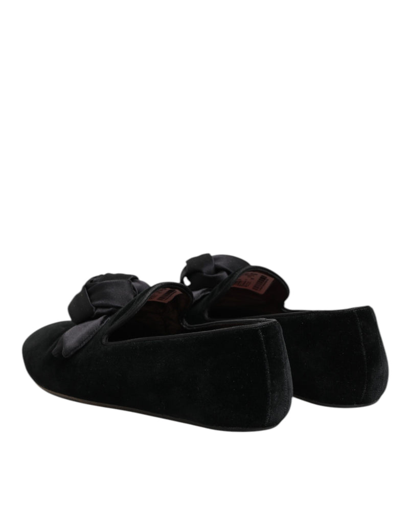 Mocasines sin cordones de ante negro y algodón con rosas Dolce & Gabbana
