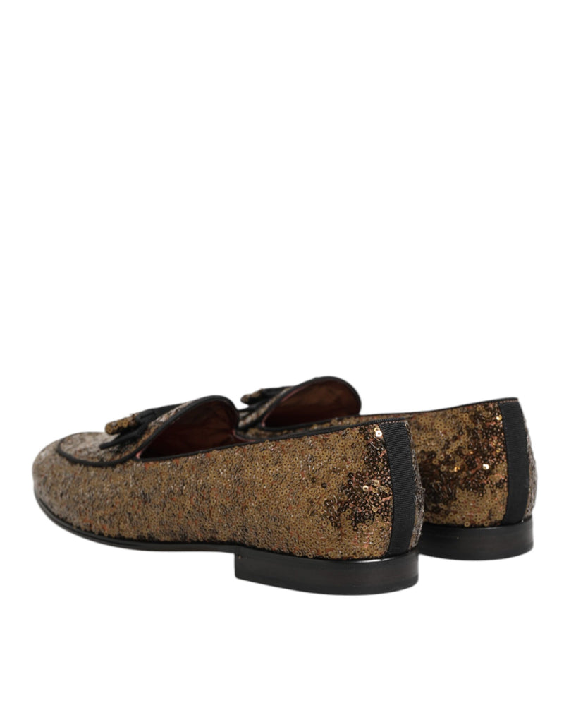 Mocassini eleganti da uomo slip-on con paillettes dorate Dolce & Gabbana