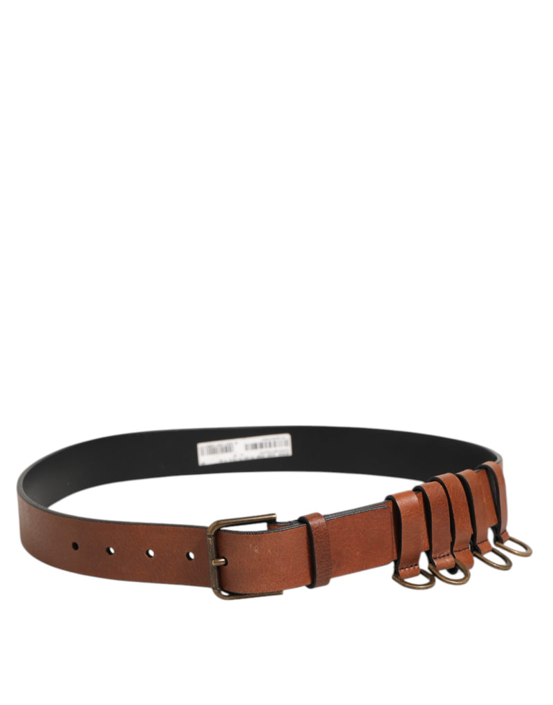 Cinturón marrón clásico para hombre con hebilla metálica dorada con logotipo Dolce & Gabbana