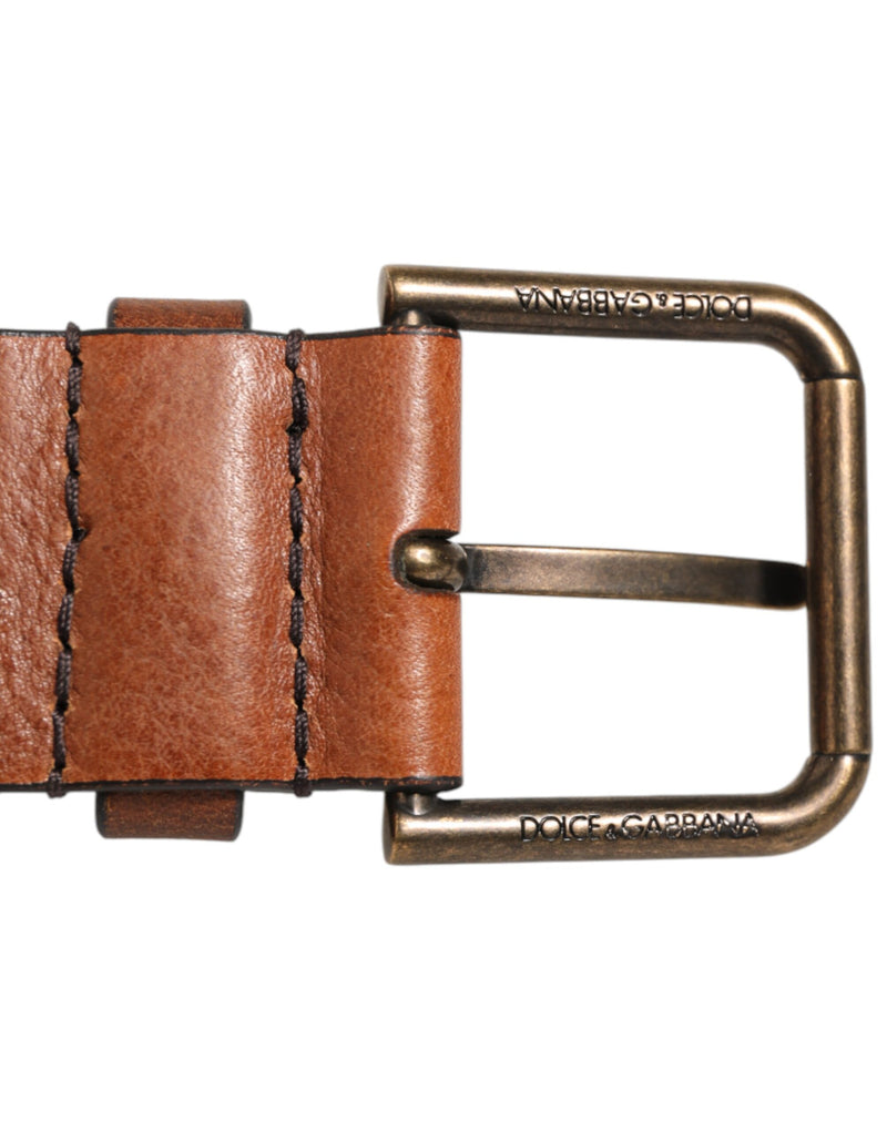 Cinturón marrón clásico para hombre con hebilla metálica dorada con logotipo Dolce & Gabbana