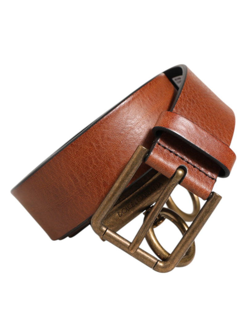 Cintura in pelle marrone Dolce & Gabbana con anelli laterali e fibbia in ottone