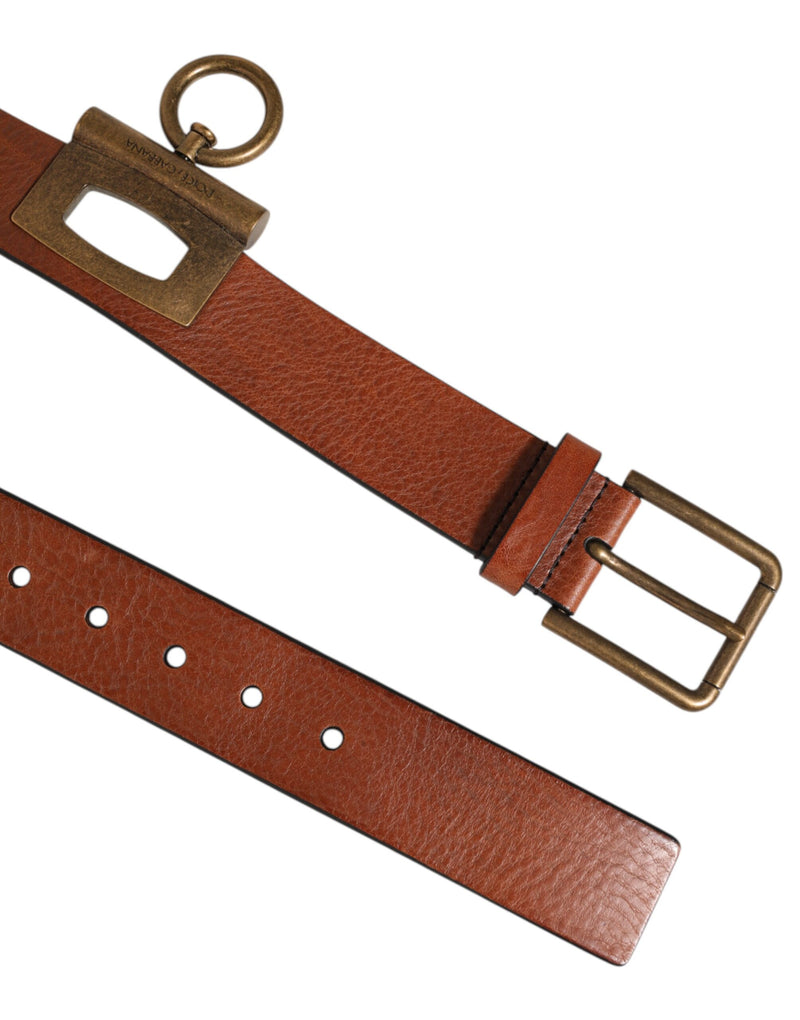 Cintura in pelle marrone Dolce & Gabbana con anelli laterali e fibbia in ottone