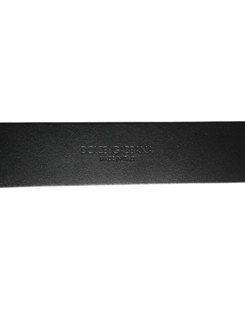 Ceinture Dolce & Gabbana noire pour homme en cuir grainé argenté avec boucle