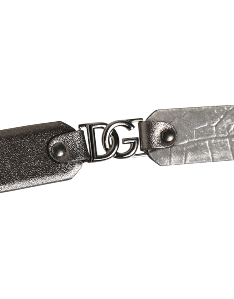 Ceinture Dolce & Gabbana noire pour homme en cuir grainé argenté avec boucle