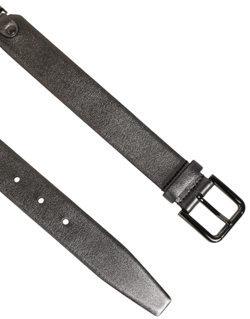 Ceinture Dolce & Gabbana noire pour homme en cuir grainé argenté avec boucle
