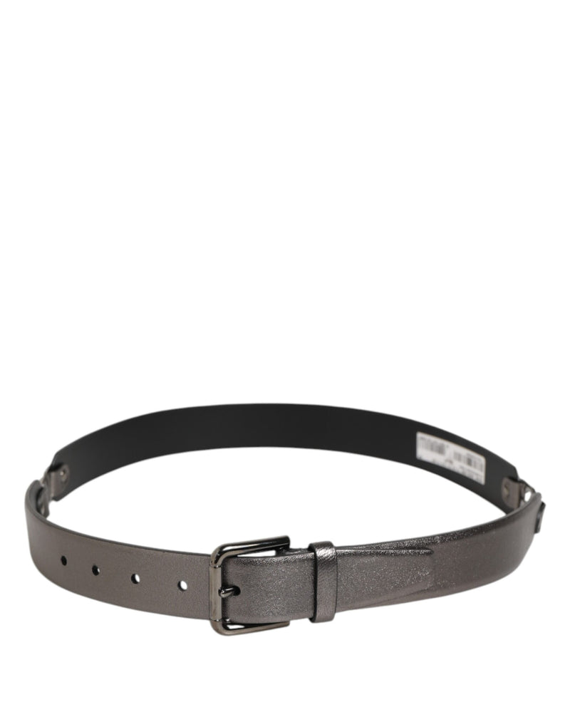 Ceinture Dolce & Gabbana noire pour homme en cuir grainé argenté avec boucle