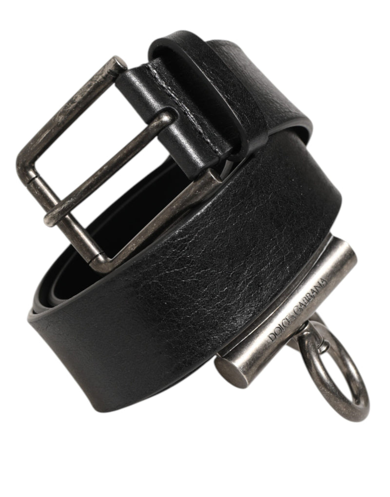 Ceinture Dolce & Gabbana noire en cuir avec anneaux latéraux et boucle en laiton