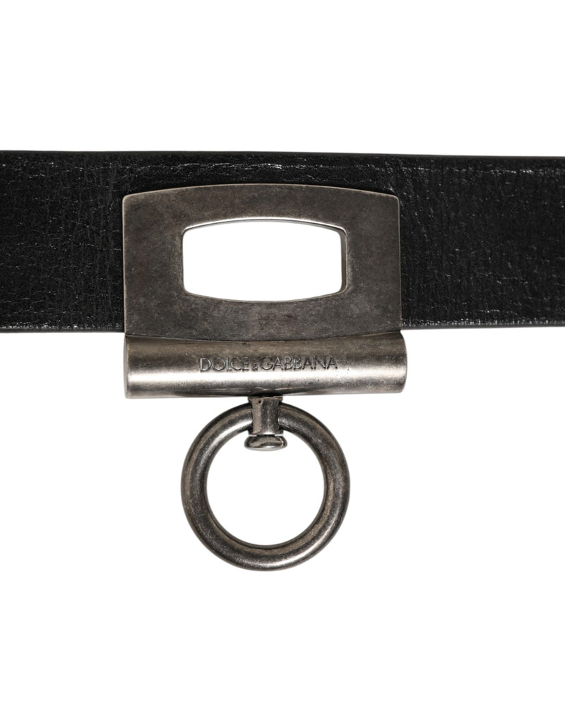 Ceinture Dolce & Gabbana noire en cuir avec anneaux latéraux et boucle en laiton
