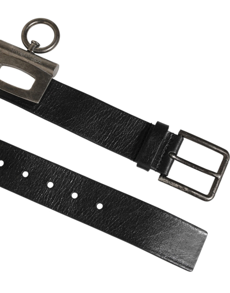 Ceinture Dolce & Gabbana noire en cuir avec anneaux latéraux et boucle en laiton