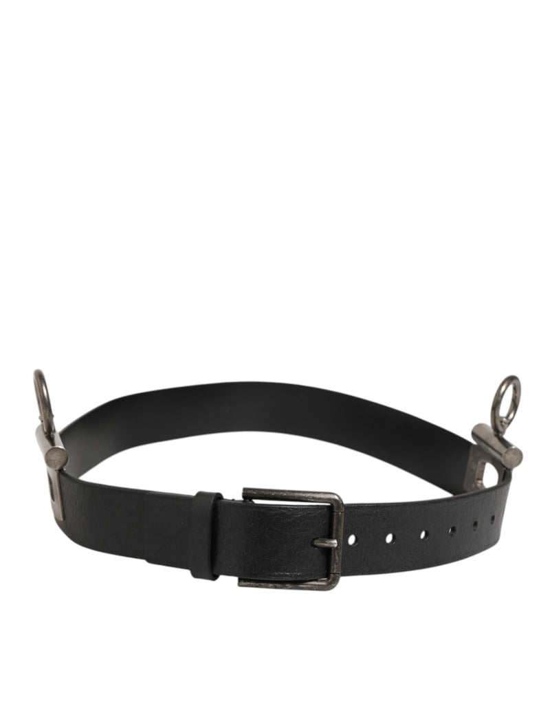 Ceinture Dolce & Gabbana noire en cuir avec anneaux latéraux et boucle en laiton