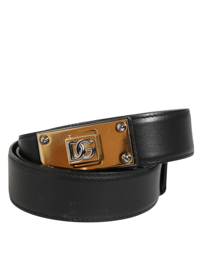 Cinto Dolce & Gabbana preto em couro com fivela clássica de metal com logotipo