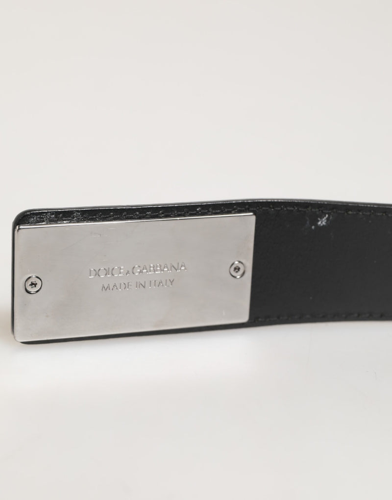 Cinto Dolce & Gabbana preto em couro com fivela clássica de metal com logotipo