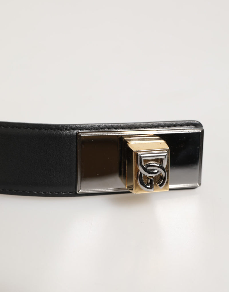 Cinto Dolce & Gabbana preto em couro com fivela clássica de metal com logotipo