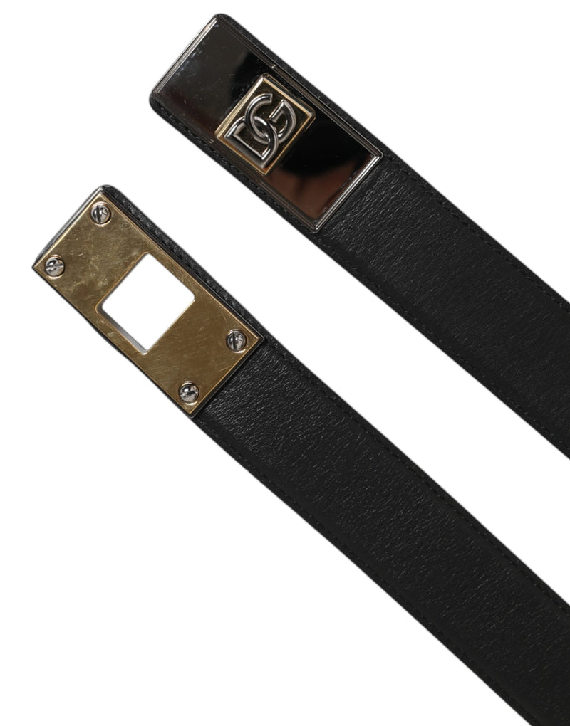 Cinto Dolce & Gabbana preto em couro com fivela clássica de metal com logotipo
