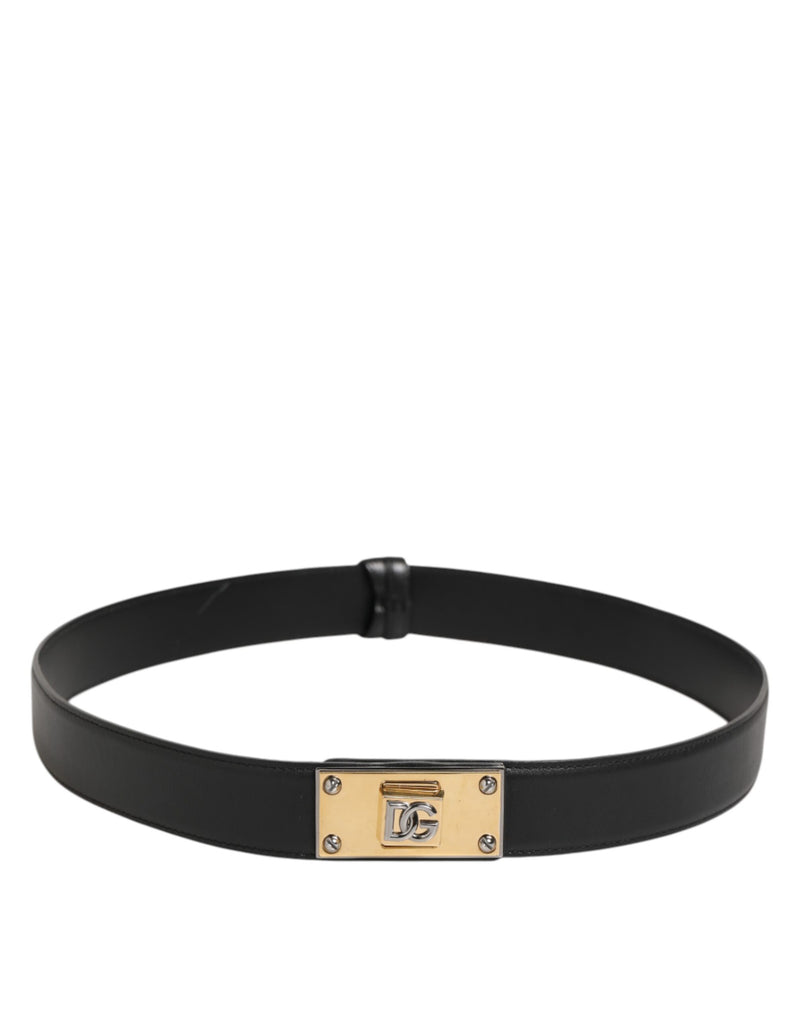 Cinto Dolce & Gabbana preto em couro com fivela clássica de metal com logotipo
