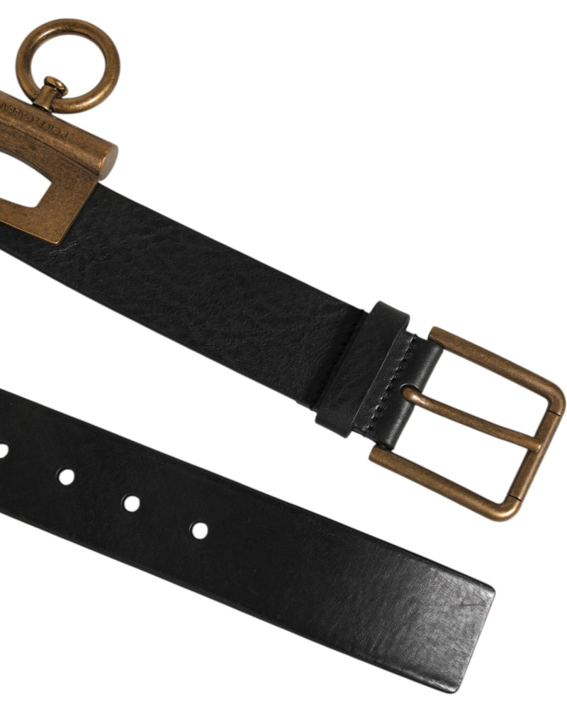 Cintura in pelle nera Dolce & Gabbana con anelli laterali e fibbia in ottone