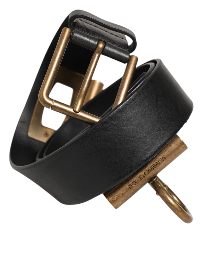 Cintura in pelle nera Dolce & Gabbana con anelli laterali e fibbia in ottone