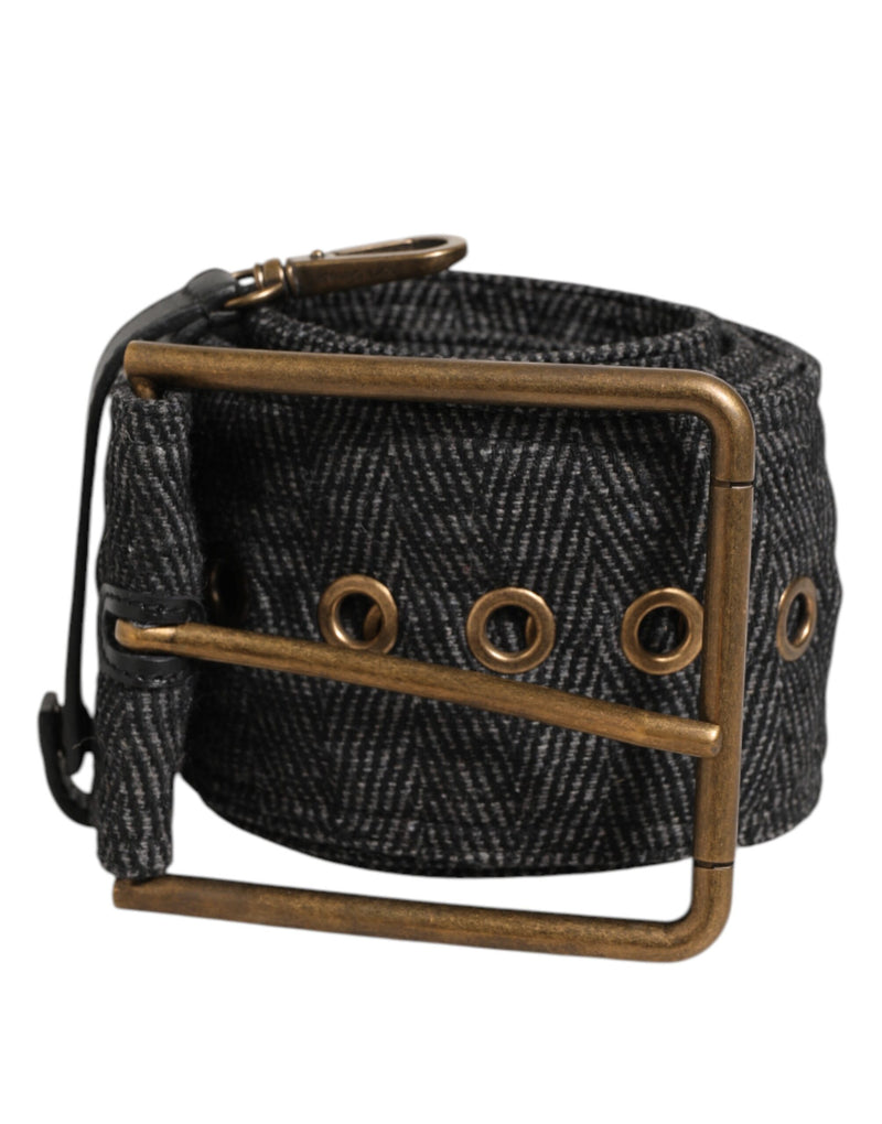 Cinturón de tela gris con placa con logotipo y hebilla metálica de latón Dolce & Gabbana