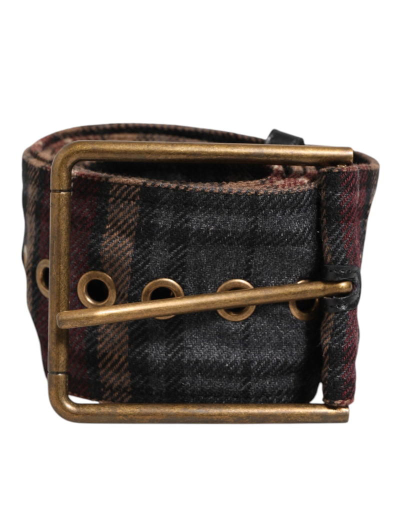 Ceinture Dolce & Gabbana à carreaux en tissu avec plaque logo et boucle en laiton