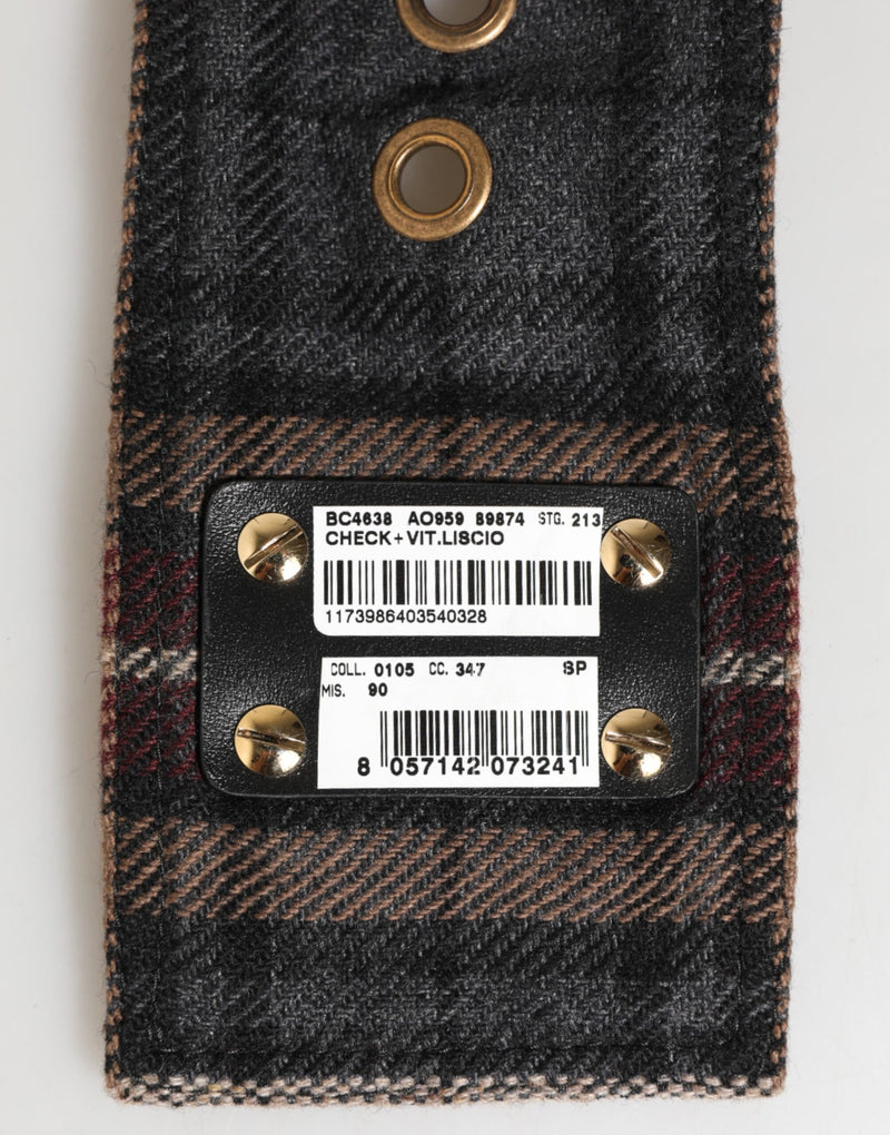 Ceinture Dolce & Gabbana à carreaux en tissu avec plaque logo et boucle en laiton