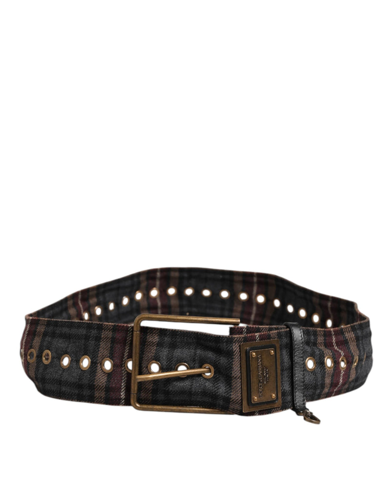 Ceinture Dolce & Gabbana à carreaux en tissu avec plaque logo et boucle en laiton