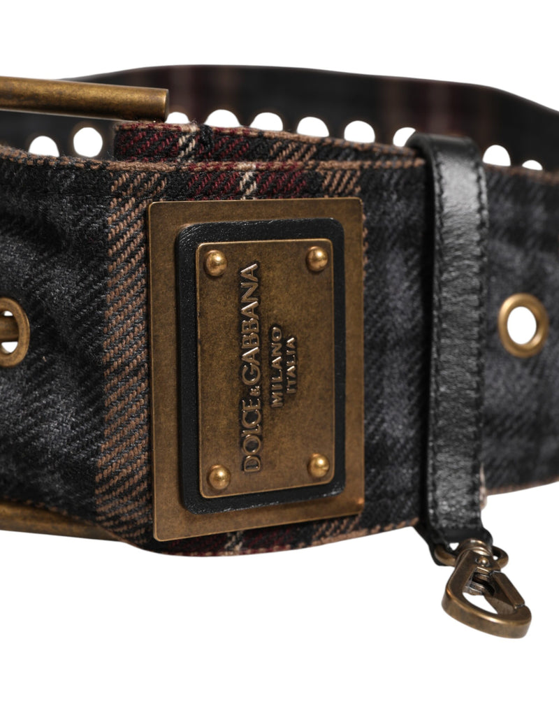 Ceinture Dolce & Gabbana à carreaux en tissu avec plaque logo et boucle en laiton