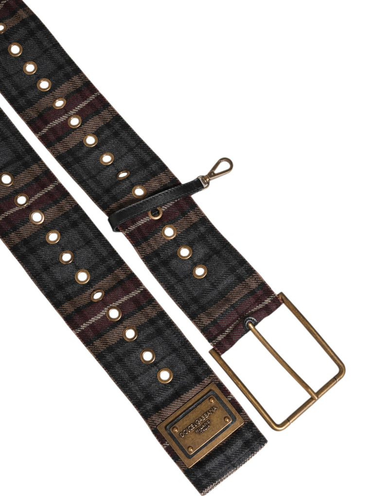 Ceinture Dolce & Gabbana à carreaux en tissu avec plaque logo et boucle en laiton