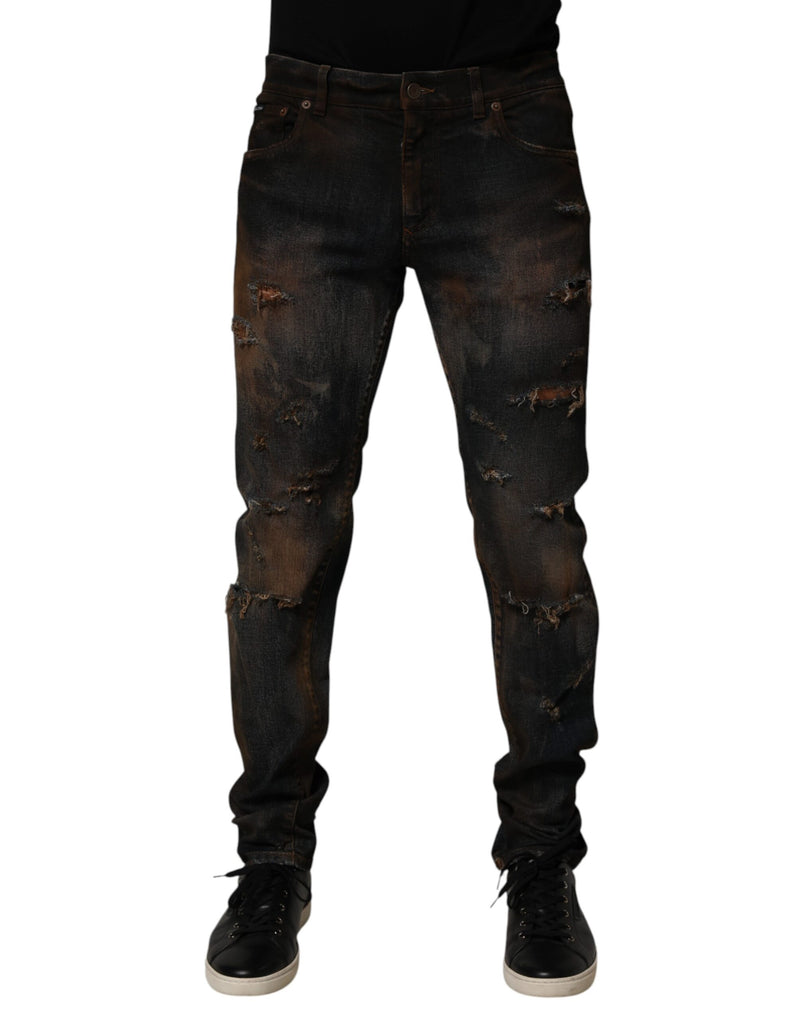 Jean skinny délavé Dolce & Gabbana pour homme en coton noir