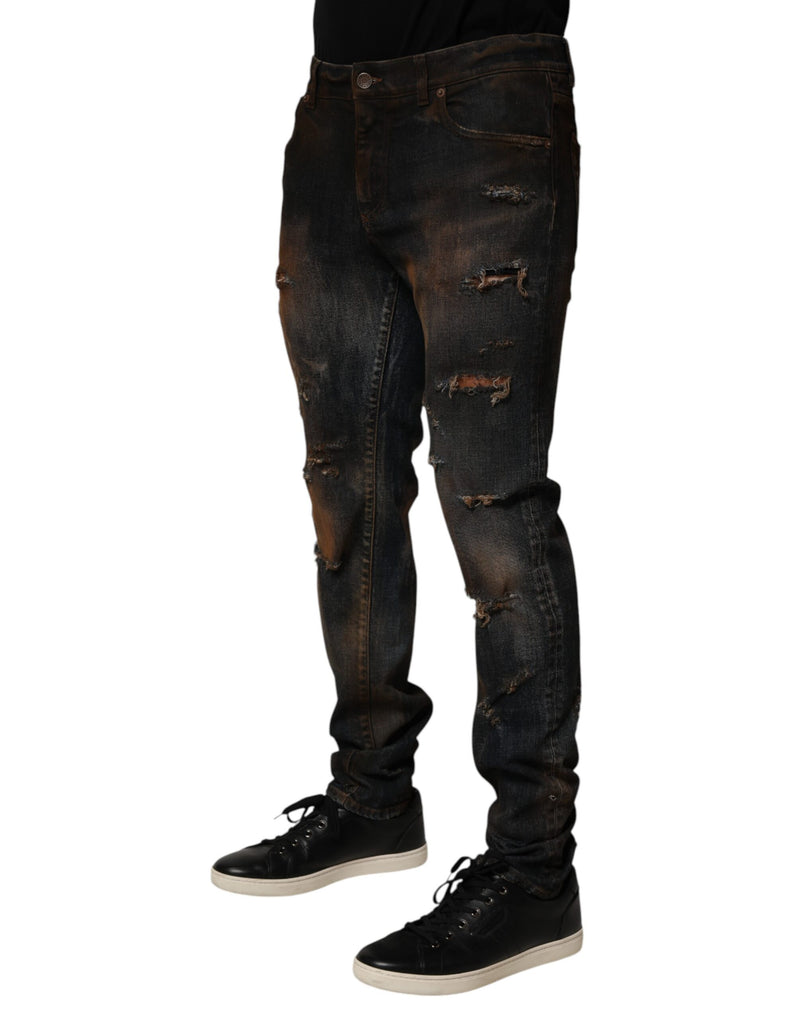 Jean skinny délavé Dolce & Gabbana pour homme en coton noir