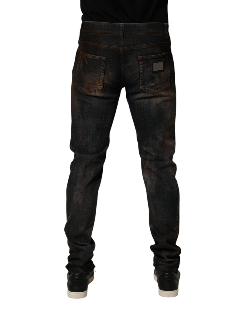 Jean skinny délavé Dolce & Gabbana pour homme en coton noir